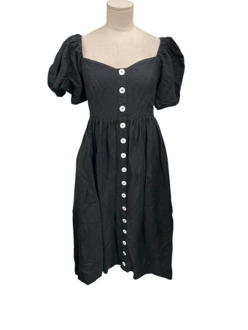 Pomander Place Tuckernuck Alexis Midi Dress Black Linen Blend Size Small